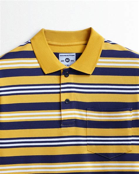 Premium Cotton Multi Striped Polo Pocket (Yellow/Navy/White Stripes ...