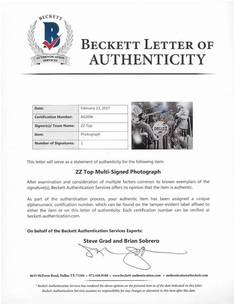 Lot Detail - ZZ Top Group Signed 16" x 20" B&W Photograph (Beckett/BAS)