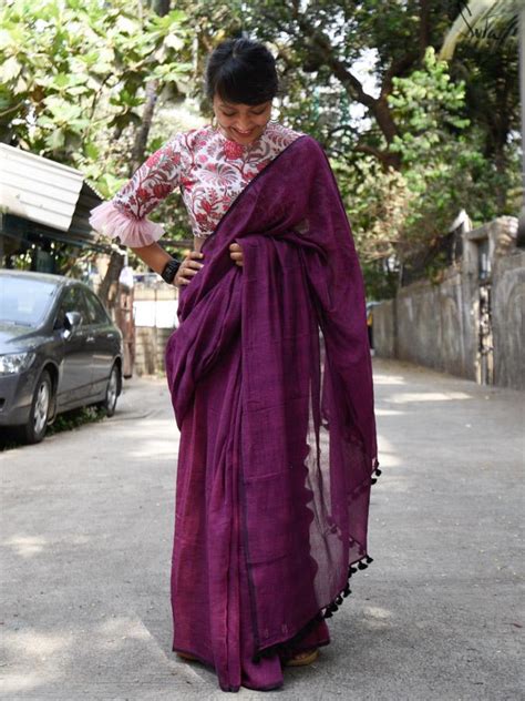 Soft Mulmul Cotton Saree In Purple|Dragon Fruit Pink|Suta