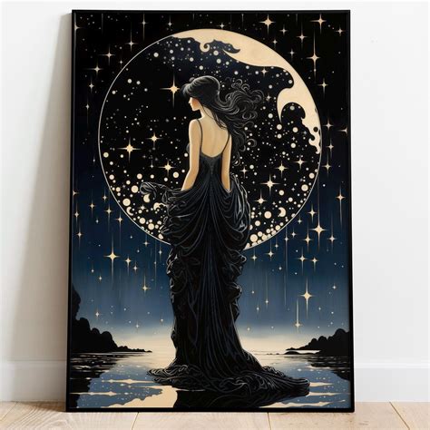 Goddess Nyx Art Nouveau Print, Greek Goddess Of Night Sky, Greek ...