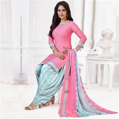 Pink Casual Wear Printed Leon Patiala Dress Material