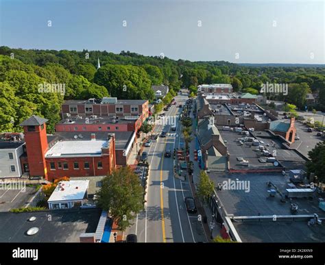 Belmont commercial center Leonard Street aerial view in historic center ...