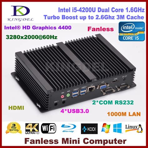 Fanless Intel Core i5 4200U mini pc with 8G RAM+128G SSD,HDMI 2 COM ...