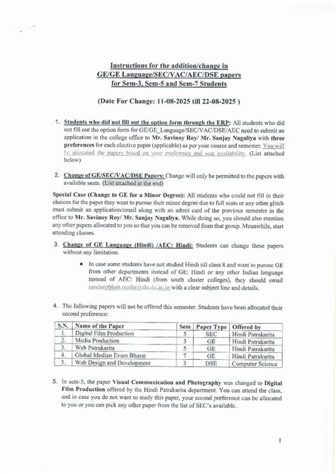Instructions for Changing Elective Papers for Sem 3 (Last Date: 22/08 ...