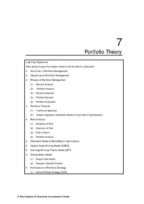 Portfolio Theory ICAI - 7 Portfolio Theory Learning Objectives After ...