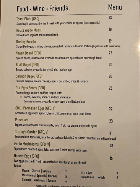 Menu at Food Wine Friends cafe, Bright