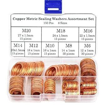 DYWISHKEY 150Pcs 8 Sizes Copper Metric Sealing Washers Assortment Set ...
