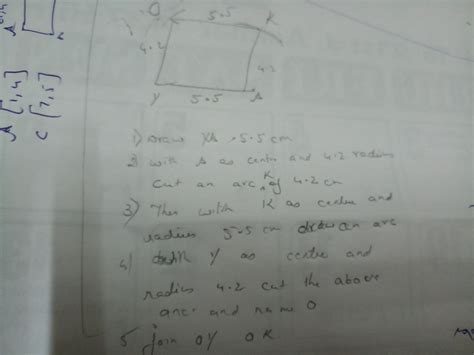 "Question 4 Draw the following: A parallelogram OKAY where OK = 5.5 cm ...