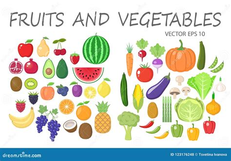 Colorful Fruits and Vegetables Clipart Set. Fruit and Vegetable Colored ...