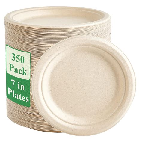 Buy 350 Pack Paper Plates 7 inch 100% Compostable Plates Heavy-Duty ...