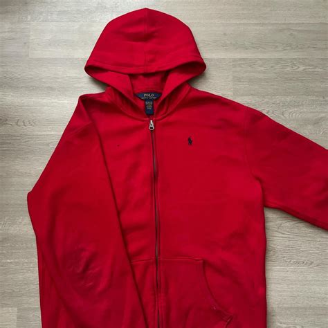 Polo Ralph Lauren red zip up hoodie - Depop
