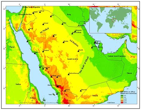 Arabian Peninsula Physical Map Deserts