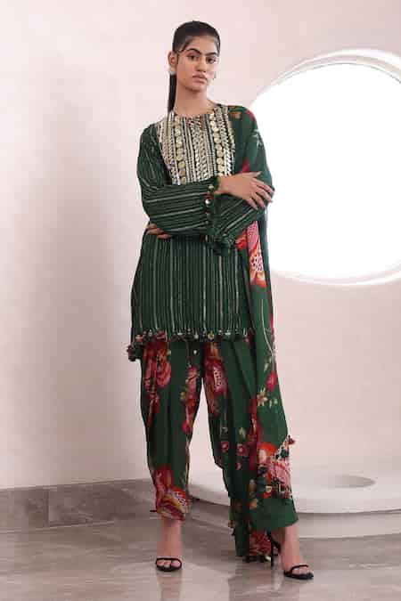 Buy Green Lurex, Georgette Sequins, Freya Mirrorwork Bodice Kurta ...