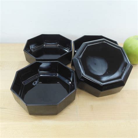 Arcoroc France Octime Black Octagonal Glass Dinnerware - Cereal Bowl 4 ...