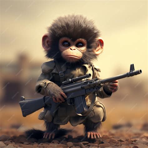 Premium Photo | Illustration of cute monkey with machinegun