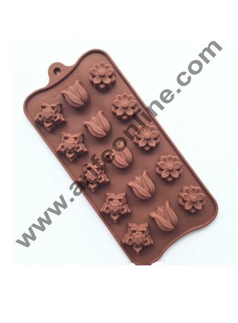 Cake Decor 15-Cavity Mix Flowers Liliy Shape Silicone Brown Chocolate ...