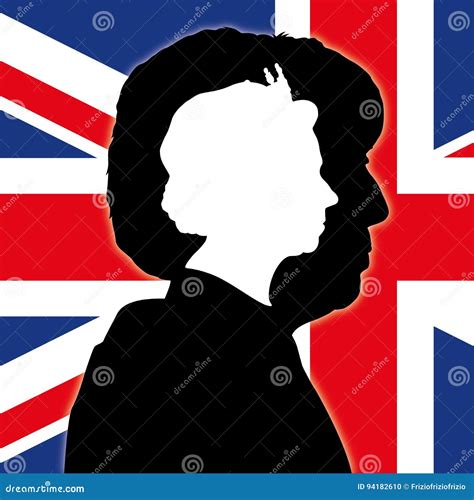 Theresa May and Queen Elizabeth II Silhouettes with United Kingdom Flag Editorial Image ...