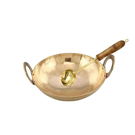 Buy Copper-Master Pure Brass Cooking Kadhai and Ladle Set Non-Toxic 2 ...