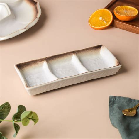 Cavern Clay 3 Section Ceramic Dip Plate Online - Premium Dip Bowl ...
