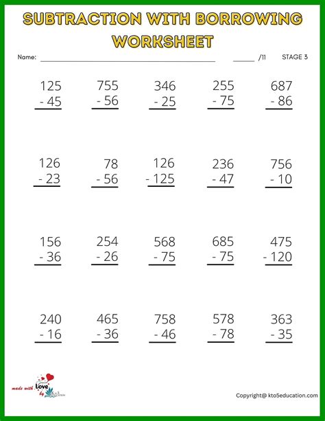 Subtraction With Borrowing Worksheet For 2nd Grade | FREE
