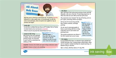 KS2 All About Bob Ross for Kids Fact File | Famous Artists