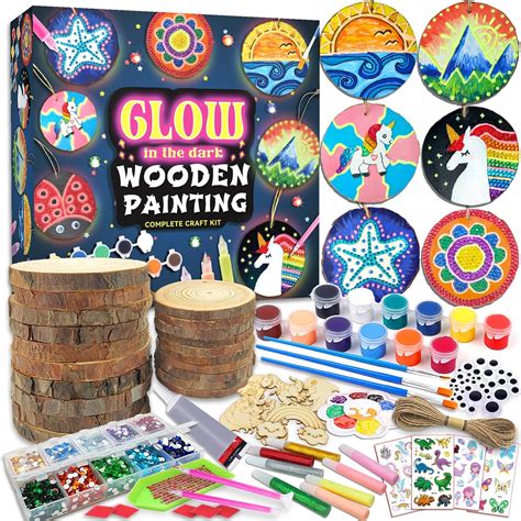 klmars Kids Wooden Painting Kit-Glow in The Dark-Arts & Crafts Gifts ...