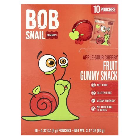 Bob Snail Fruit Gummy Snack, Apple-Sour Cherry, Vegan, 10 Pouches, 0.32 oz - Walmart.com
