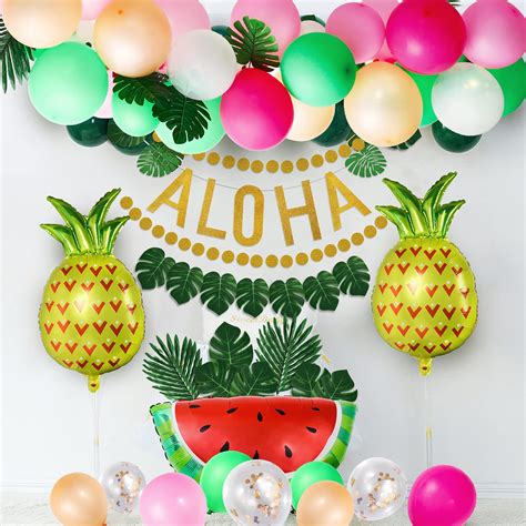 Buy Garma Tropical Balloons Arch Garland Kit with Palm Leaves and Aloha ...