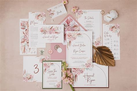 Aurora Boho Spring Summer Dusty Pink Wedding Invitations
