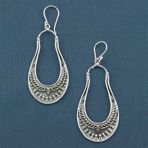 Royal Oxidised Oval Dangler Silver Earrings