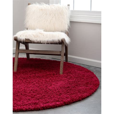 Unique Loom Solid Shag 8 X 8 (ft) Cherry Red Round Indoor Solid Mid ...