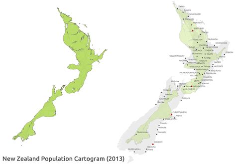 New Zealand population cartogram - Vivid Maps