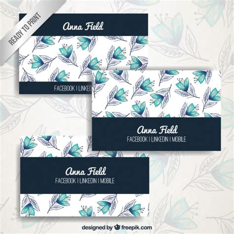 Hand painted floral business card | Free Vector