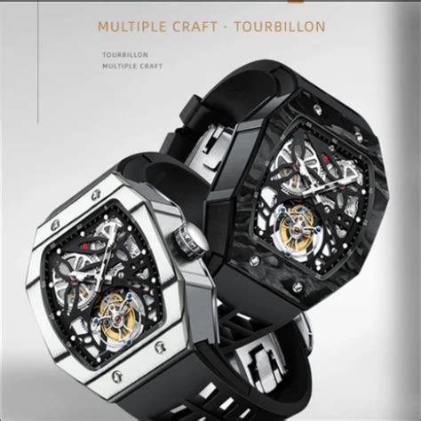 AESOP Carbon Fiber Bezel Tonneau Case Skeleton Tourbillon Watch 7036 ...