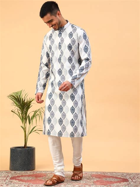 TABARD Ethnic Motifs Printed Mandarin Collar Cotton Straight Kurta ...