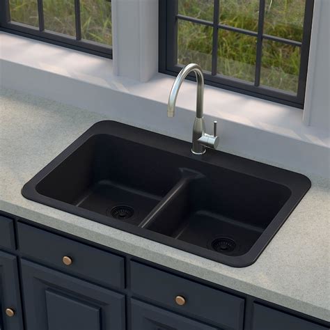 allen + roth Kenji Dual-mount 33-in x 22-in Nero Granite Double Equal ...
