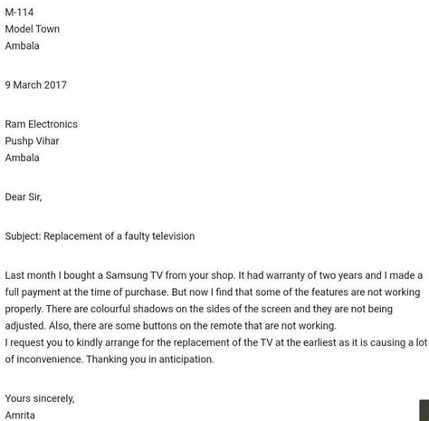 Last month you purchased a TV set from Ram Electronics, Pushp Vihar ...