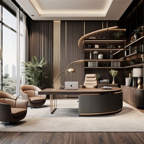 A modern manager’s office, with clean lines and luxury finishes ...