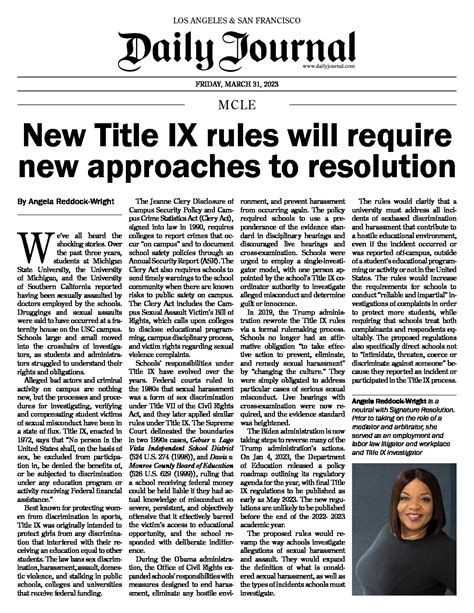 AJRW Title IX Article – Daily Journal March 31 2023 | Angela Reddock-Wright