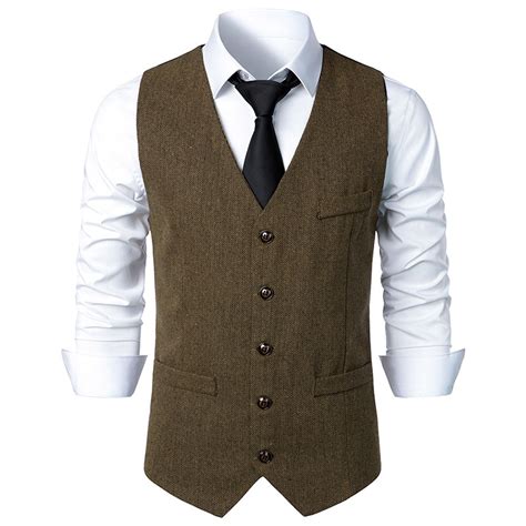 Hvyesh Men's Suit Vest Classic 5 Buttons Dress Waistcoat Casual ...
