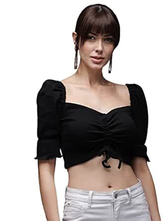 Tandul Women Black Fabric Fabric Fabric Blend Off Shoulder Trendy Top ...