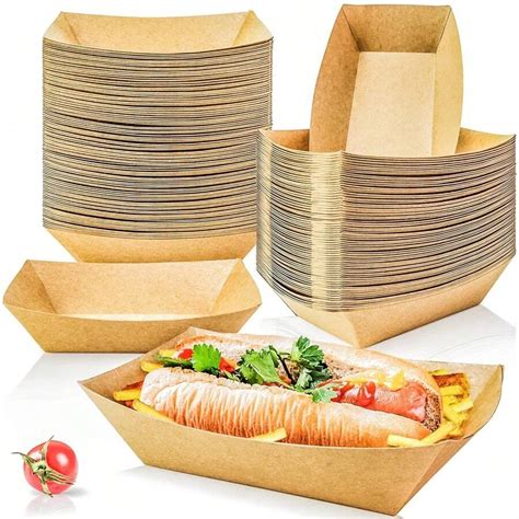 30pcs/50pcs Kraft Paper Food Trays, Heavy-Duty Paper Food Boat ...