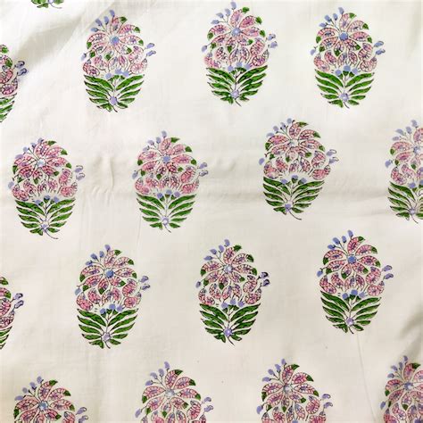 Pure Cotton Jaipuri White With Plant Mughal Motif Hand Block Print Fab ...