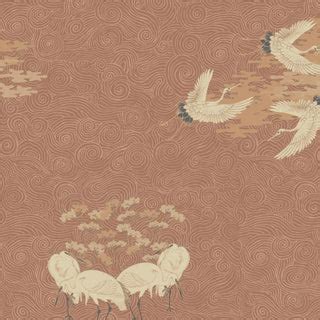 Graceful Cranes Oriental Wallpaper Roll in Clay Brown Color ...