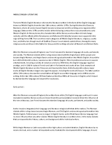 Middle English Literature - During this time the Chancery Standard, a ...