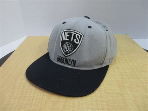 Brooklyn Nets Hat Cap Mens Gray Flat Bill Snapback Adidas Adjust NBA ...