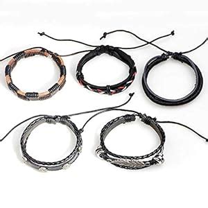 University Trendz Black Base Metal Leather Dyed Rope Multi Strand Wrist ...