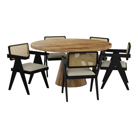 Shop Eka 6 Seater Sheesham Wood Dining Table Set With Rattan Chairs ...
