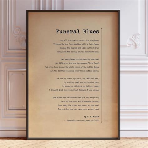 Funeral Blues Poem W H Auden Poetry Poster Print, in Loving Memory Wall ...