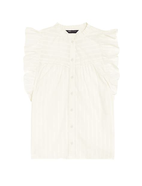 Buy Pure Cotton High Neck Ruffle Blouse at Marks & Spencer